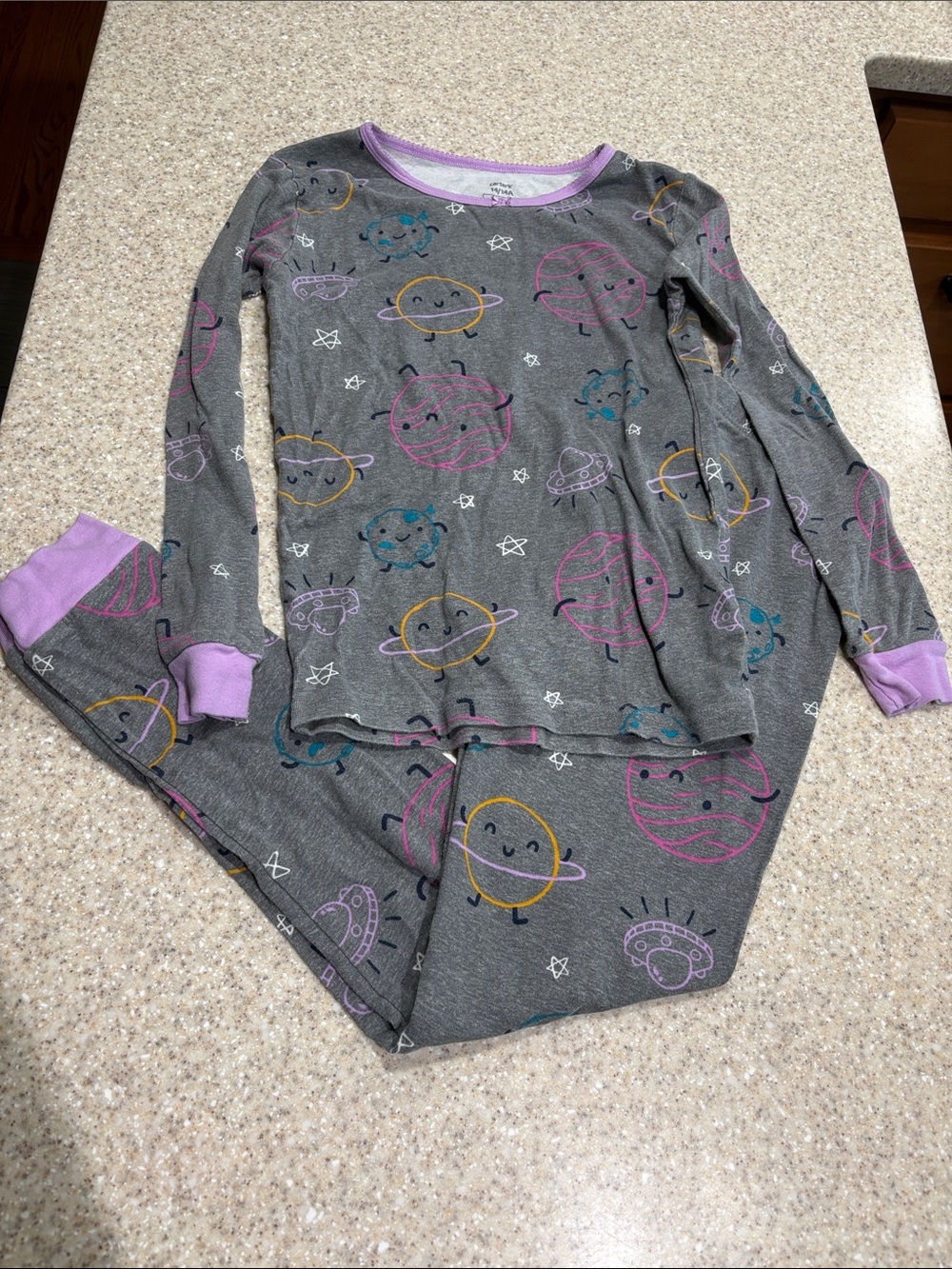 Carters size 14 long sleeve and pants cotton pajamas space theme